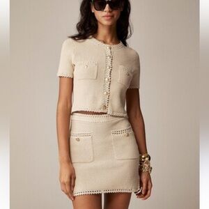J crew beige cotton crochet knit mini skirt size medium nwt
